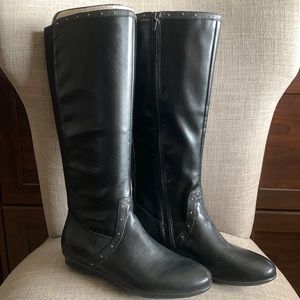 360 EASY SPIRIT Studded Flat Boots, black leather Size 7.5